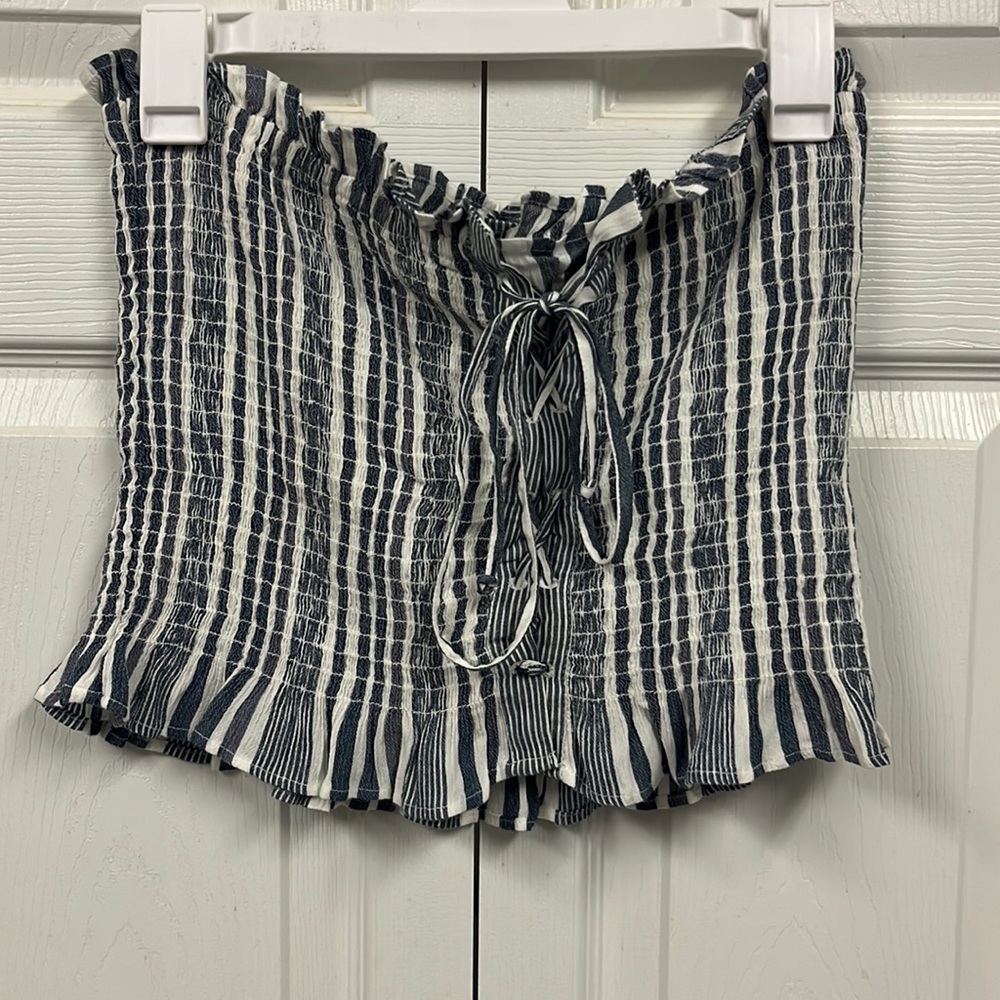 American eagle tube top color white and blue strips size L